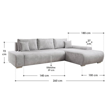 Sofa Iseo Rechts mit Schlaffunktion - Hellgrau - Palo24