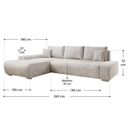 Sofa Iseo in L-Form mit Schlaffunktion Beige - Palo24