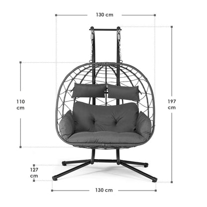 Polyrattan Doppel Hängesessel Aria mit Gestell - Grau - Palo24