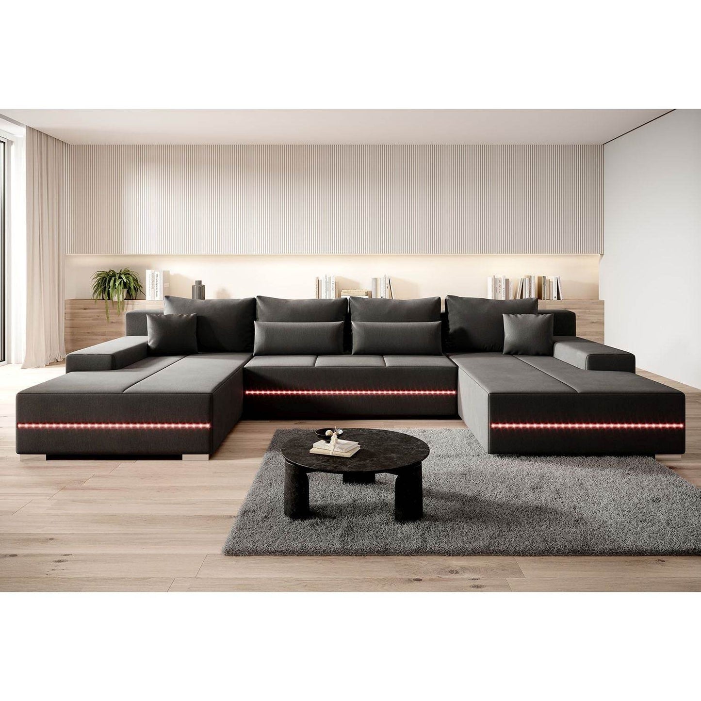 Sofa Malbun mit LEDs & Schlaffunktion Dunkelgrau - Palo24