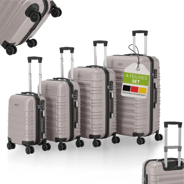 Set de valises rigides Rome - Champagne Set de 4 pièces avec coque rigide en ABS résistant aux chocs et roues 360°