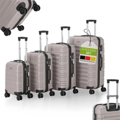 Set de valises rigides Rome - Champagne Set de 4 pièces avec coque rigide en ABS résistant aux chocs et roues 360°