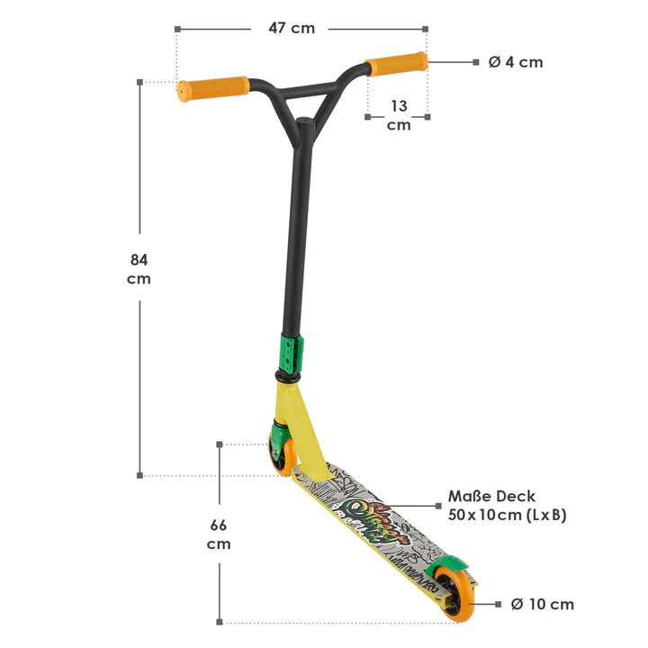 Stunt Scooter Street Life in Schwarz Gelb Trick Roller mit 360° Lenkung