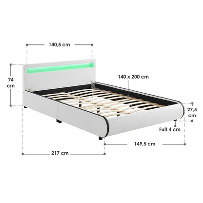 LED Polsterbett Sevilla 140 x 200 cm Lattenrost weiss