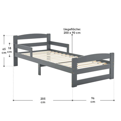 Letto per ragazzi 90 x 200 cm letto in legno Arona con rete a doghe grigio