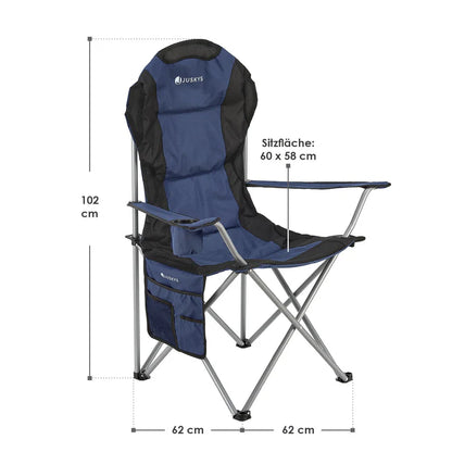 Chaise de camping Lido bleue, chaise pliante rembourrée avec porte-gobelet et sac