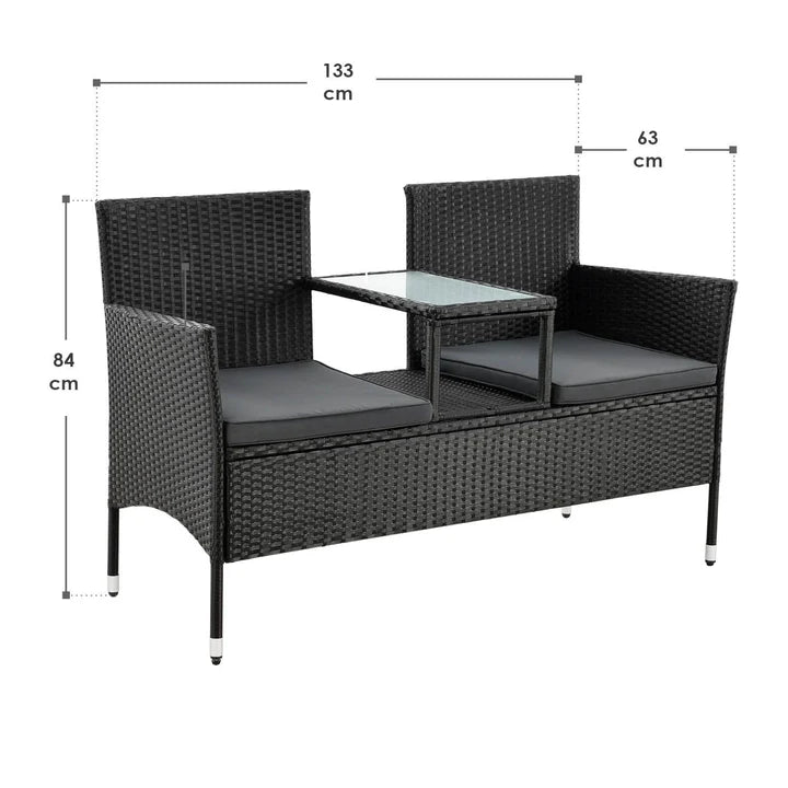 Polyrattan Gartenmöbel Sitzgruppe Monaco in schwarz und dunkelgraue Bezüge