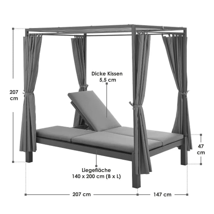 Transat double lounge bed Crète - transat avec toit en gris