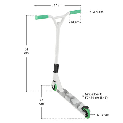 Stunt Scooter Futuriste en Blanc Vert Trick Scooter avec direction à 360°