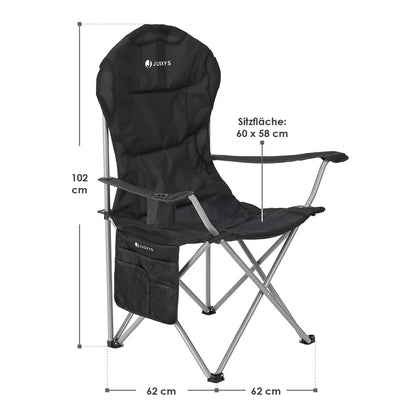 Chaise de camping Lido Noir Chaise pliante rembourrée avec porte-gobelet et sac