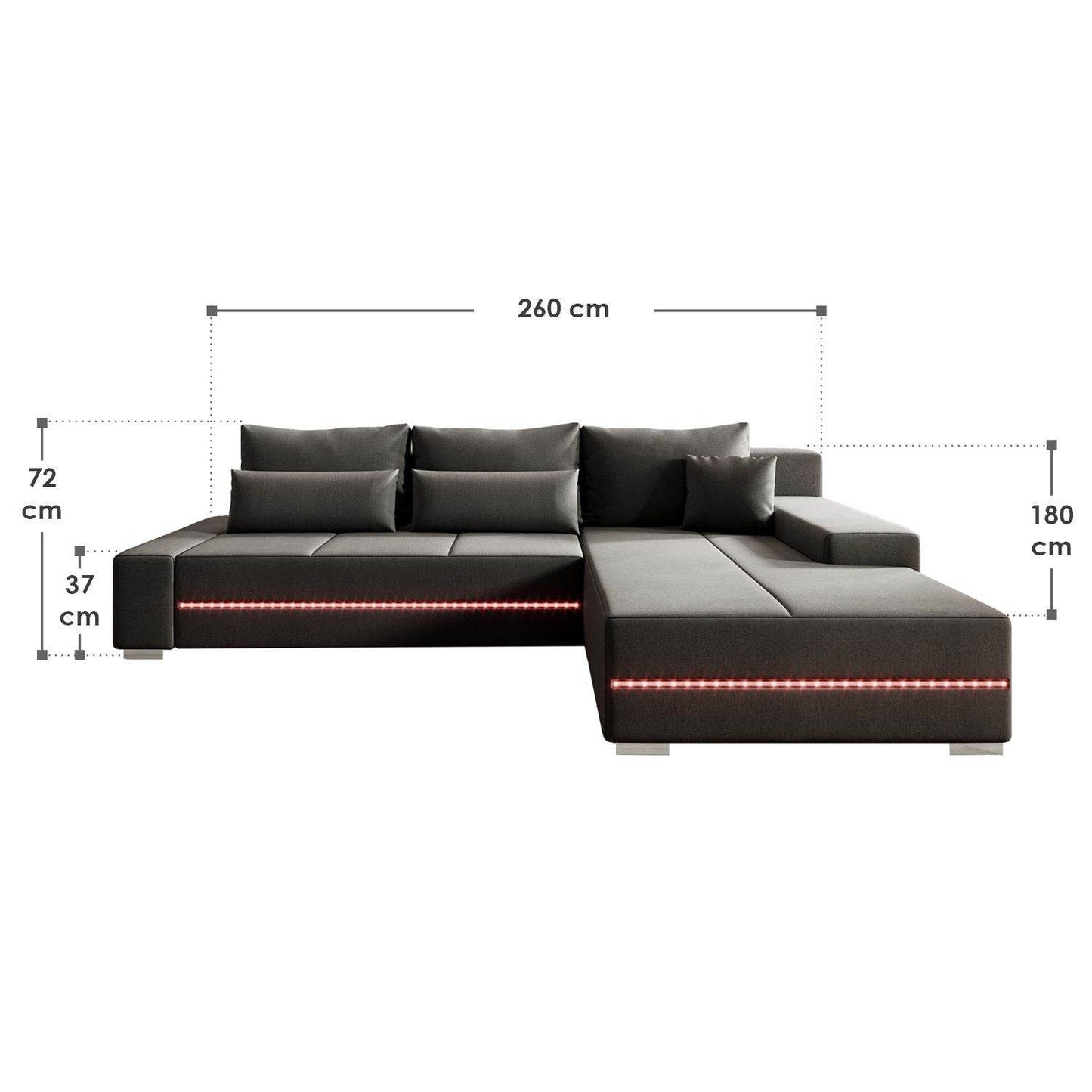 Sofa Davos mit LEDs in L-Form mit Schlaffunktion - Dunkelgrau - Palo24