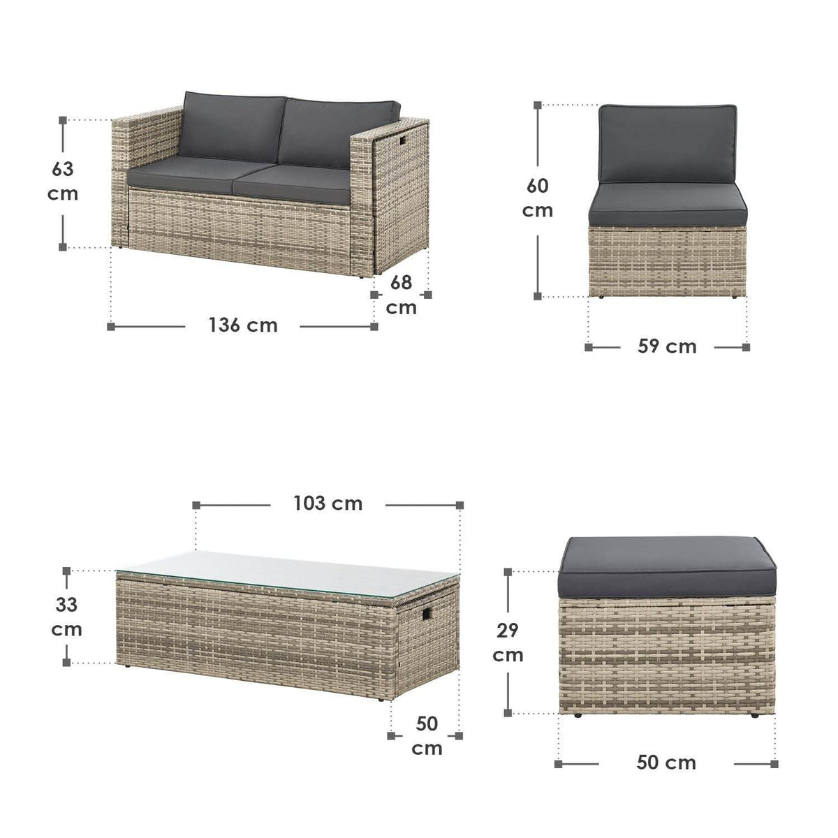 Gartenmöbel Polyrattan Lounge Salou inkl. Polster Grau - Palo24