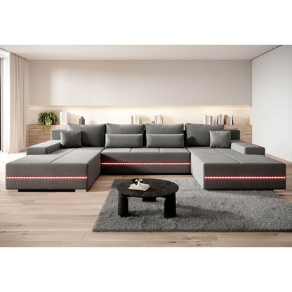 Sofa Malbun mit LEDs & Schlaffunktion Hellgrau - Palo24