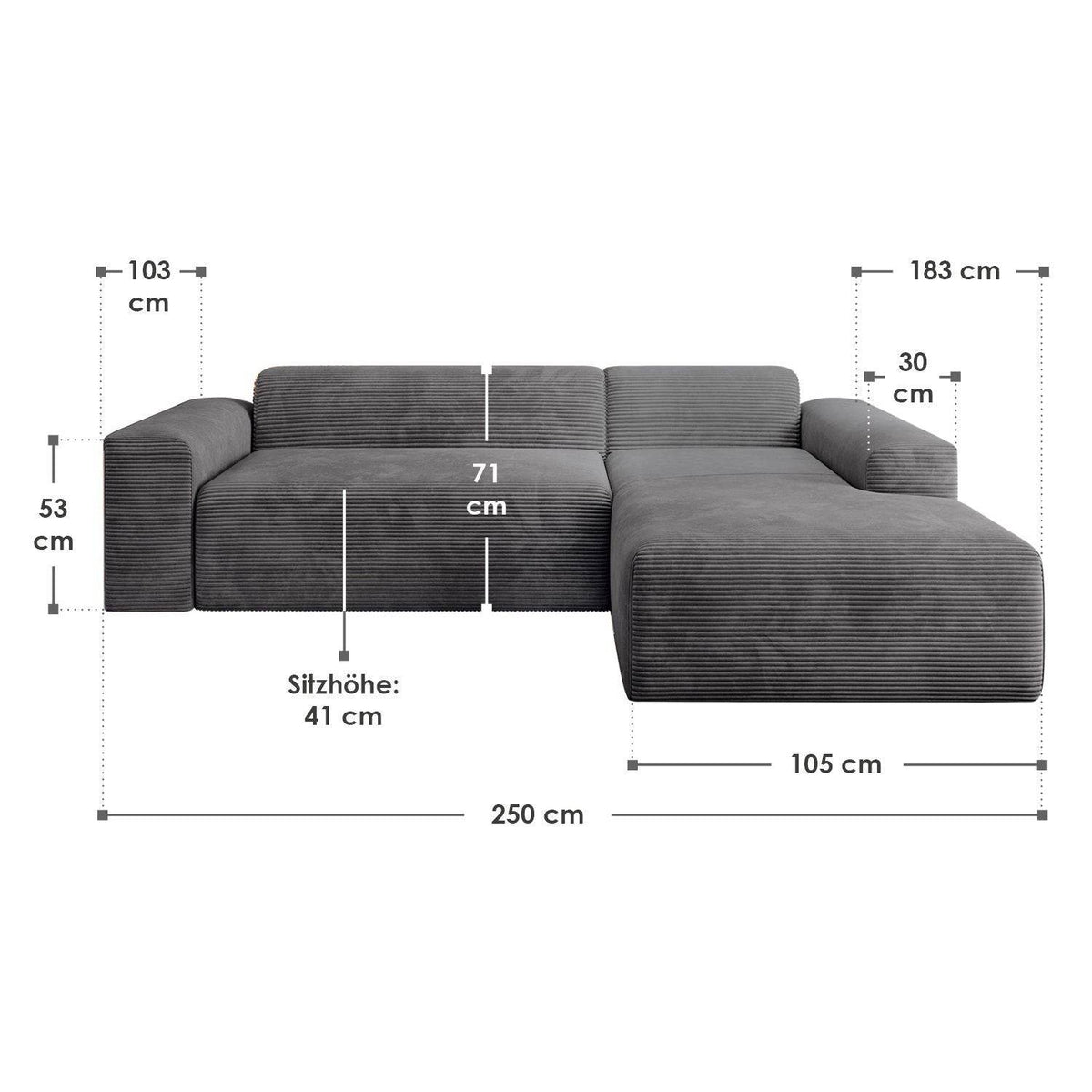 Sofa Vals Rechts mit PESO-Stoff - Dunkelgrau - Palo24