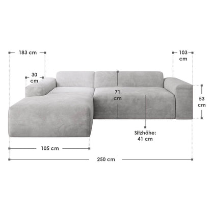 Sofa Vals Links mit PESO-Stoff - Hellgrau - Palo24