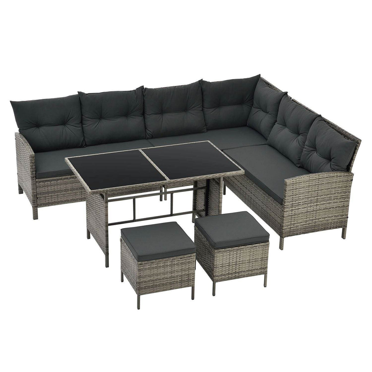 Polyrattan Lounge Manacor Gartenmöbel-Set Grau-meliert/Grau - Palo24