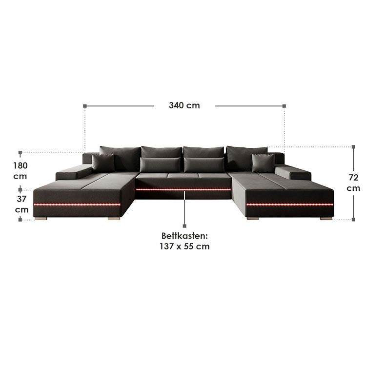 Sofa Malbun mit LEDs & Schlaffunktion Dunkelgrau - Palo24