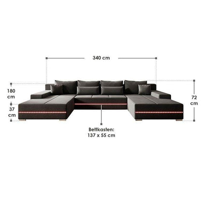 Sofa Malbun mit LEDs & Schlaffunktion Dunkelgrau - Palo24