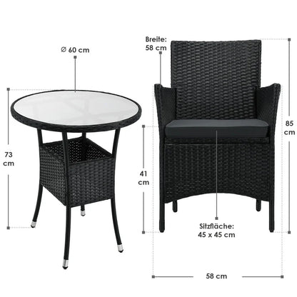 Set da balcone in polyrattan da 3 pezzi Bayamo nero/grigio