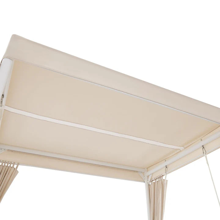 Lettino a dondolo Kassandra in bianco beige con tettuccio apribile e tende