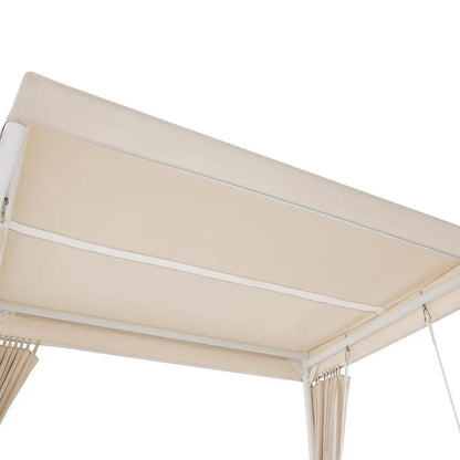 Lettino a dondolo Kassandra in bianco beige con tettuccio apribile e tende