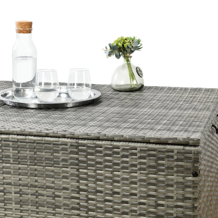 Boîte de rangement en polyrotin Ikaria gris avec couvercle 950 litres
