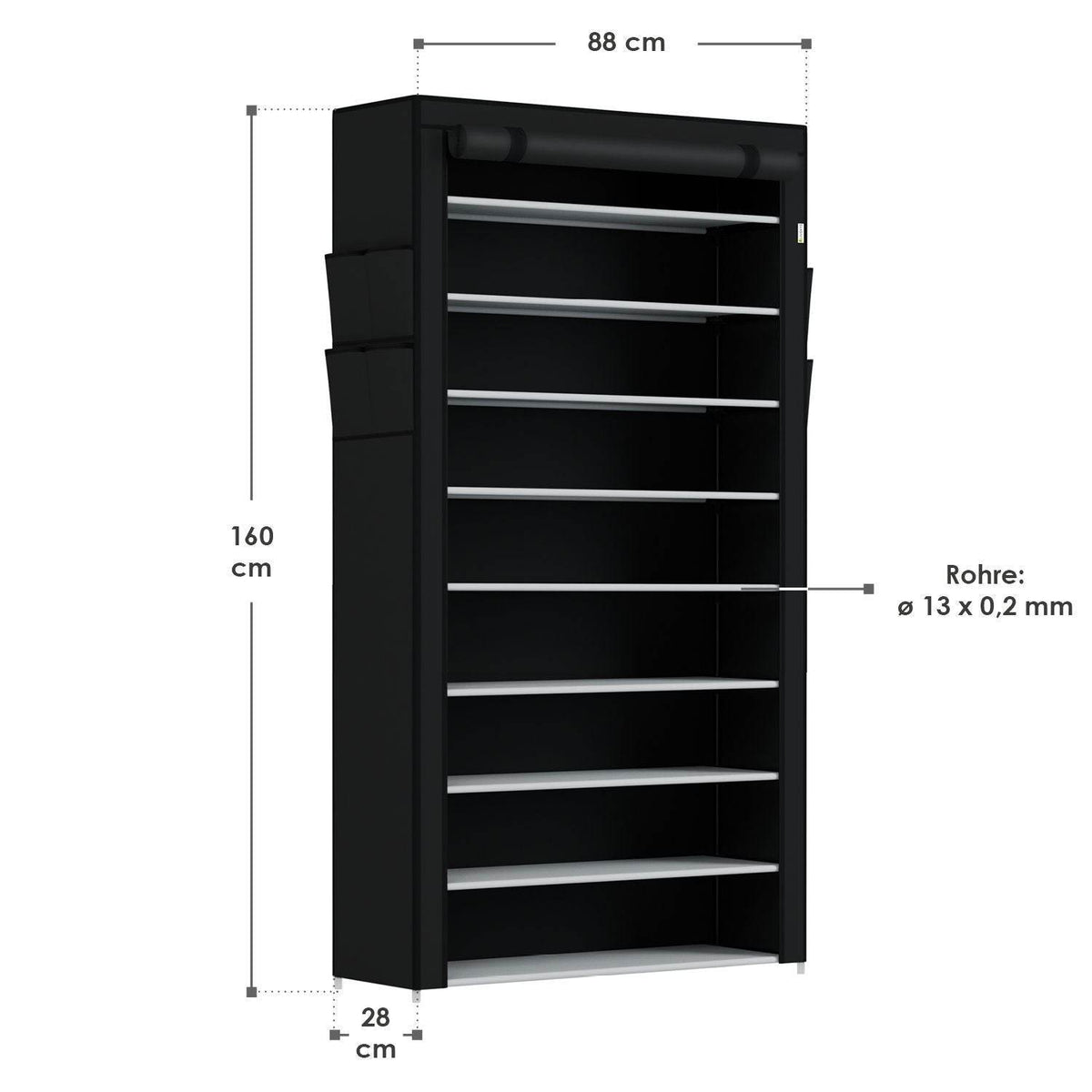 Schuhschrank L aus Stoff 9 Ebenen Schwarz - Palo24