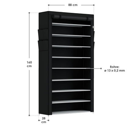 Schuhschrank L aus Stoff 9 Ebenen Schwarz - Palo24