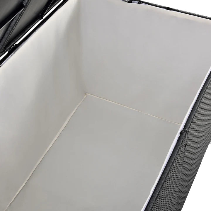 Contenitore per cuscini in polyrattan Ikaria nero con coperchio 950 litri