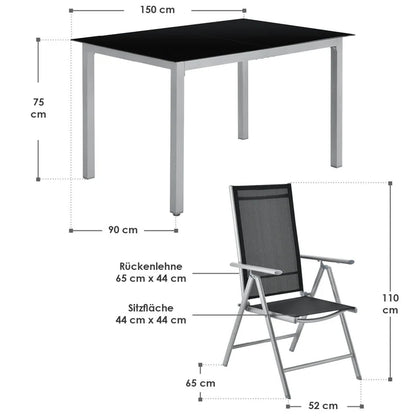 Aluminium Gartengarnitur Milano 7-teilig mit Tisch und 6 Stühlen silbergrau