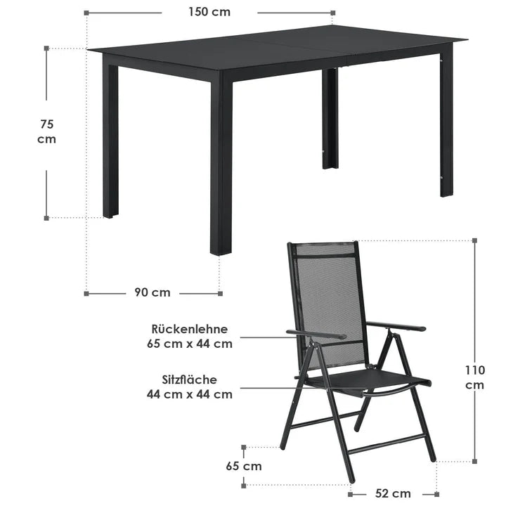 Salon de jardin en aluminium Milano 7 pièces avec table et 6 chaises gris foncé