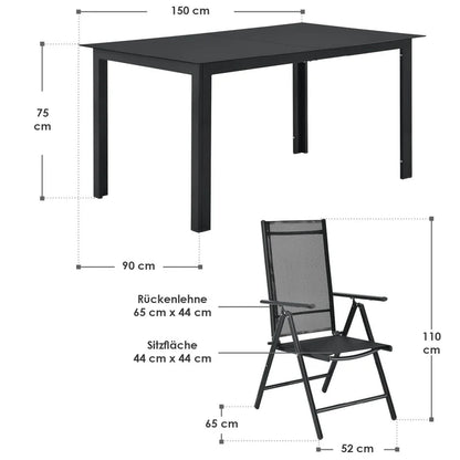 Salon de jardin en aluminium Milano 7 pièces avec table et 6 chaises gris foncé