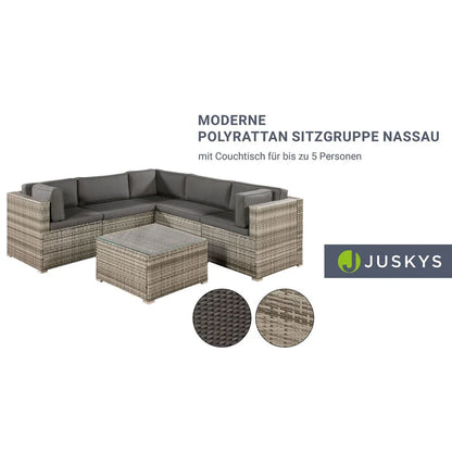 Polyrattan Lounge Sitzgruppe Nassau beige-grau mit Bezügen in Dunkelgrau