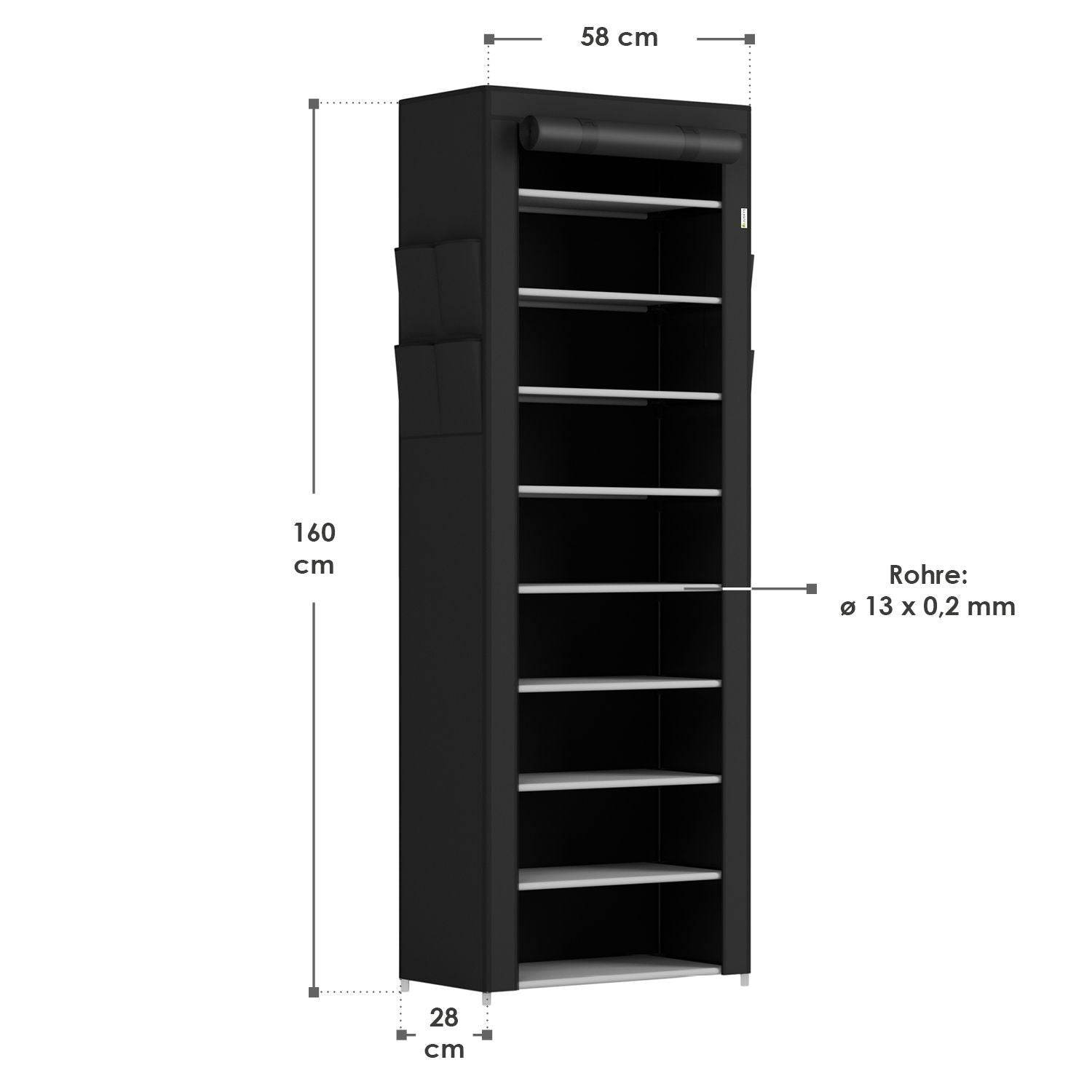 Schuhschrank M aus Stoff 9 Ebenen Schwarz - Palo24