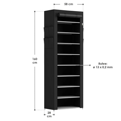 Schuhschrank M aus Stoff 9 Ebenen Schwarz - Palo24