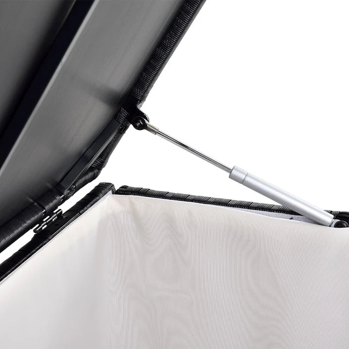 Contenitore per cuscini in polyrattan Ikaria nero con coperchio 950 litri