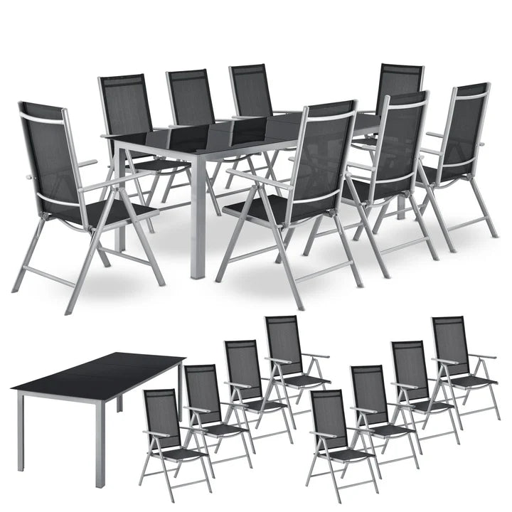 Aluminium Gartengarnitur Milano 9-teilig mit Tisch und 8 Stühlen silbergrau