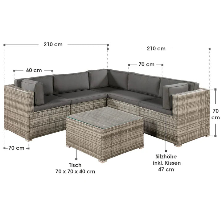Polyrattan Lounge Sitzgruppe Nassau beige-grau mit Bezügen in Dunkelgrau