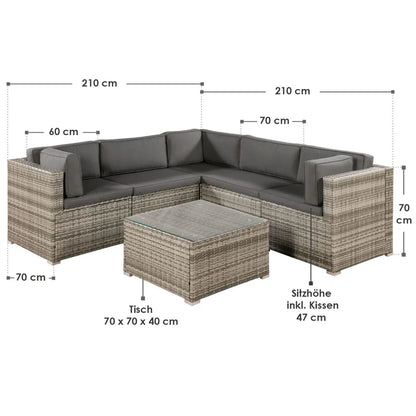 Polyrattan Lounge Sitzgruppe Nassau beige-grau mit Bezügen in Dunkelgrau