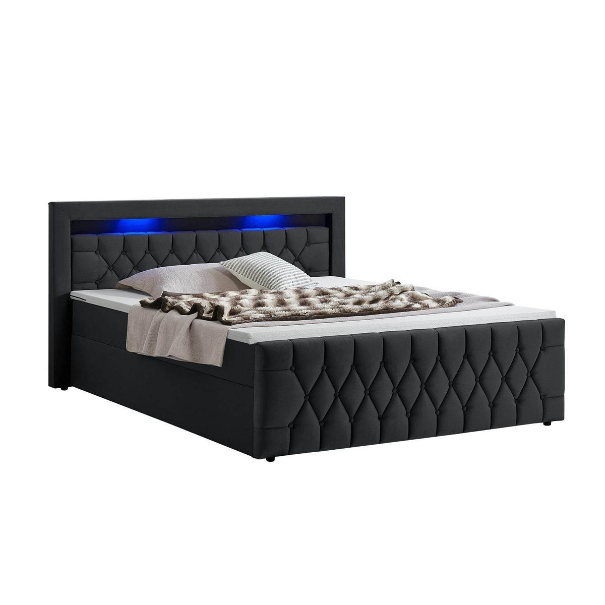 Boxspringbett Leona 140x200 cm - Schwarz - Palo24