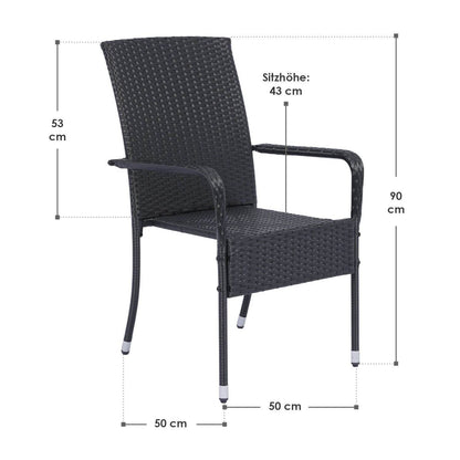 Polyrattan Gartenstühle Yoro 4er Set Schwarz - Palo24