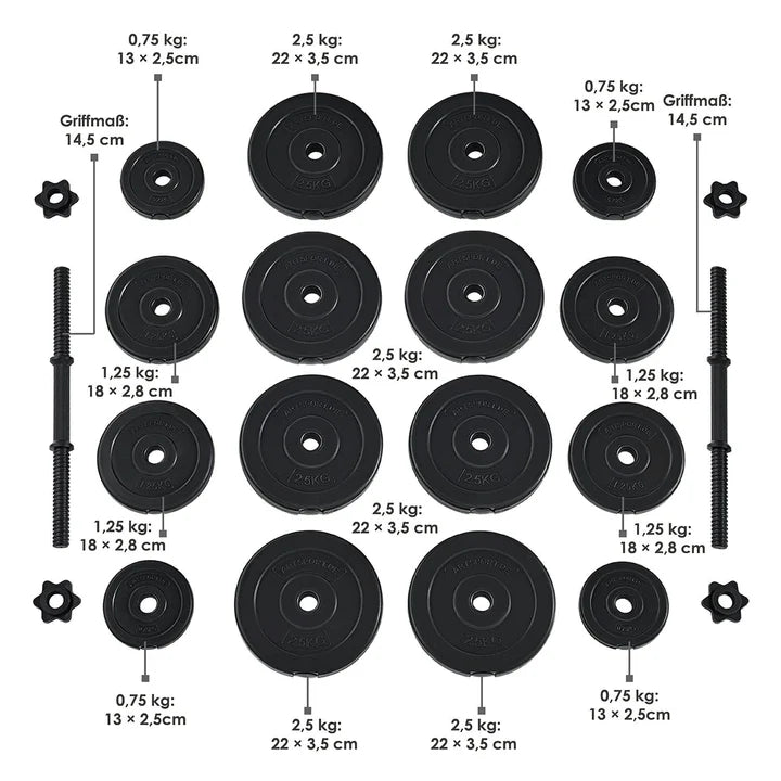 Set di manubri da 2 pezzi da 30 kg con 16 dischi