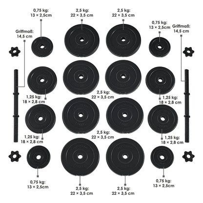 Set di manubri da 2 pezzi da 30 kg con 16 dischi