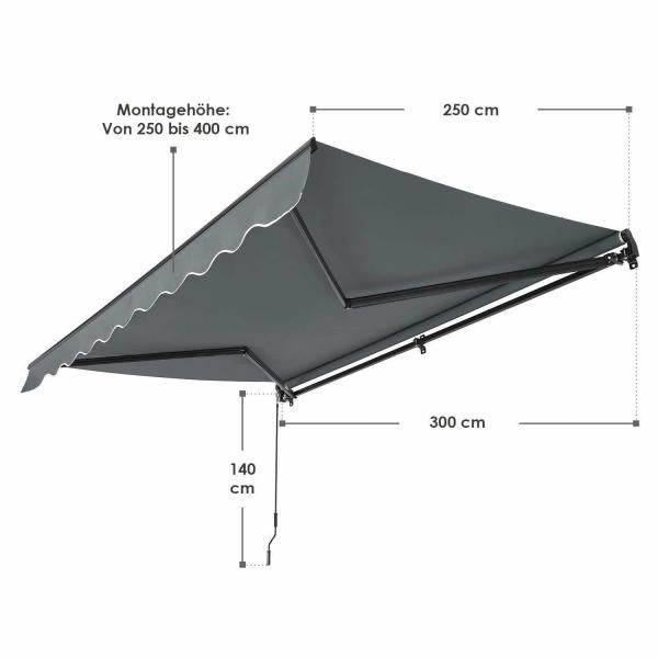 Gelenkarmmarkise 300 x 250 cm mit Kurbel Grau - Palo24
