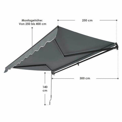 Gelenkarmmarkise 300 x 250 cm mit Kurbel Grau - Palo24