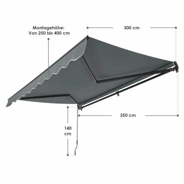 Gelenkarmmarkise 350 x 300 cm mit Kurbel Grau - Palo24