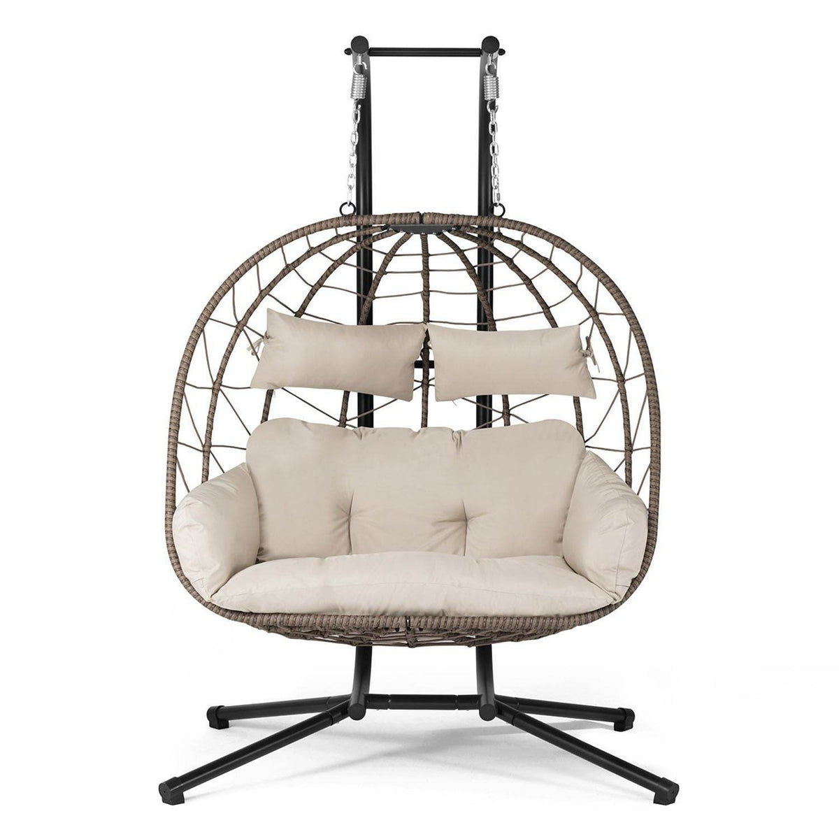 Polyrattan Doppel Hängesessel Aria mit Gestell - Beige - Palo24