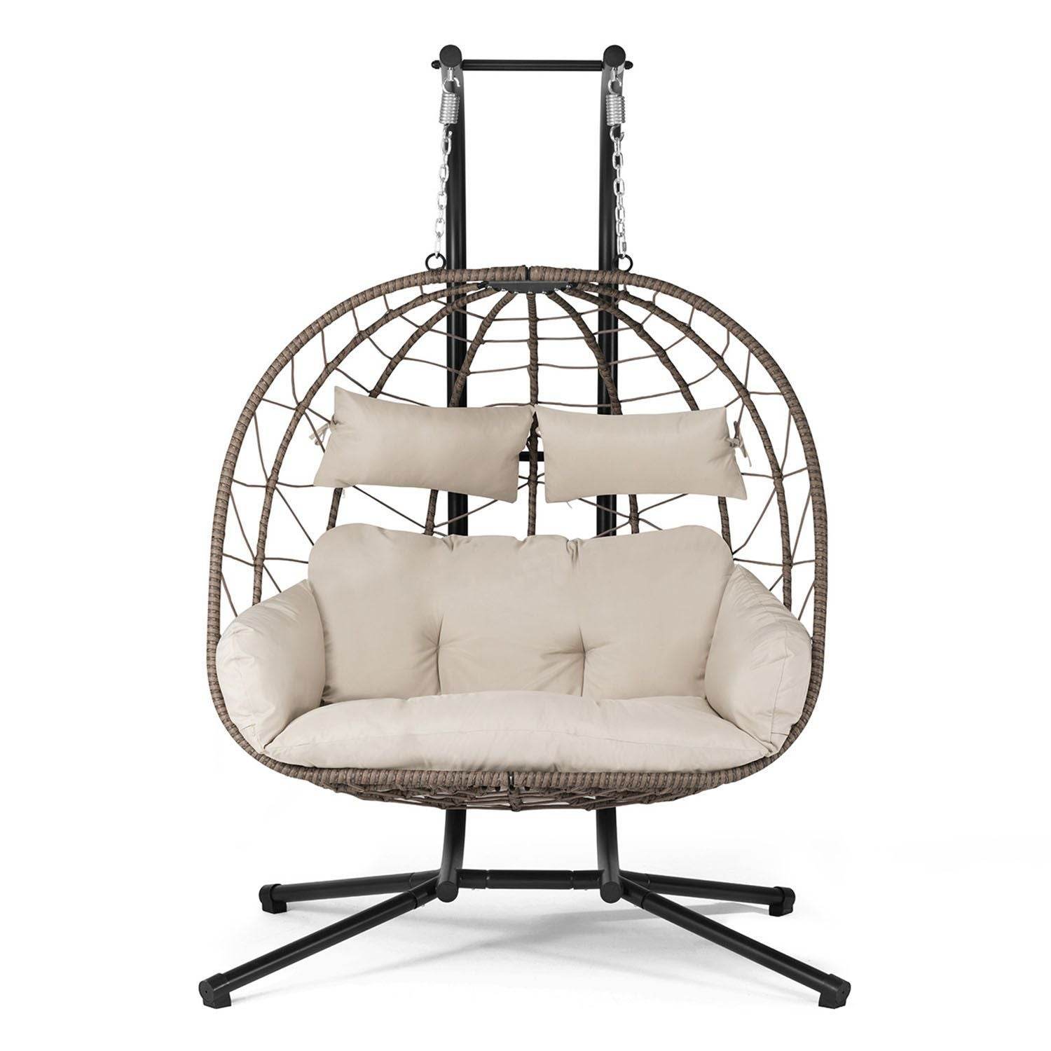 Polyrattan Doppel Hängesessel Aria mit Gestell - Beige - Palo24
