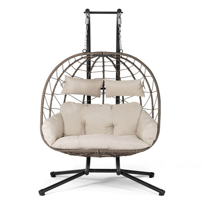 Polyrattan Doppel Hängesessel Aria mit Gestell - Beige - Palo24