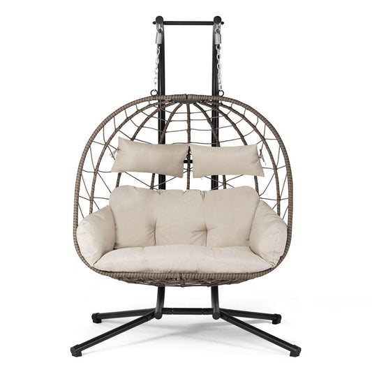 Polyrattan Doppel Hängesessel Aria mit Gestell - Beige - Palo24